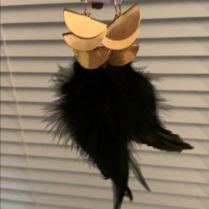Black and gold feather earrings
